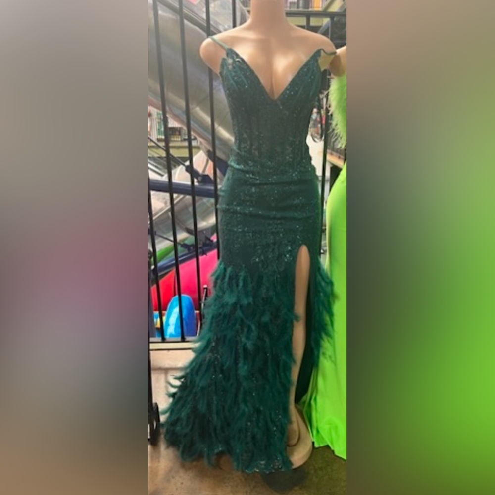 Green feather dress